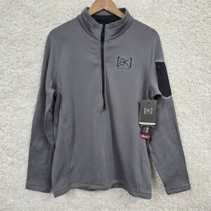 Burton ak Helium Quarter Zip Mens Medium Grey Polartec Power Grid Fleece Slim